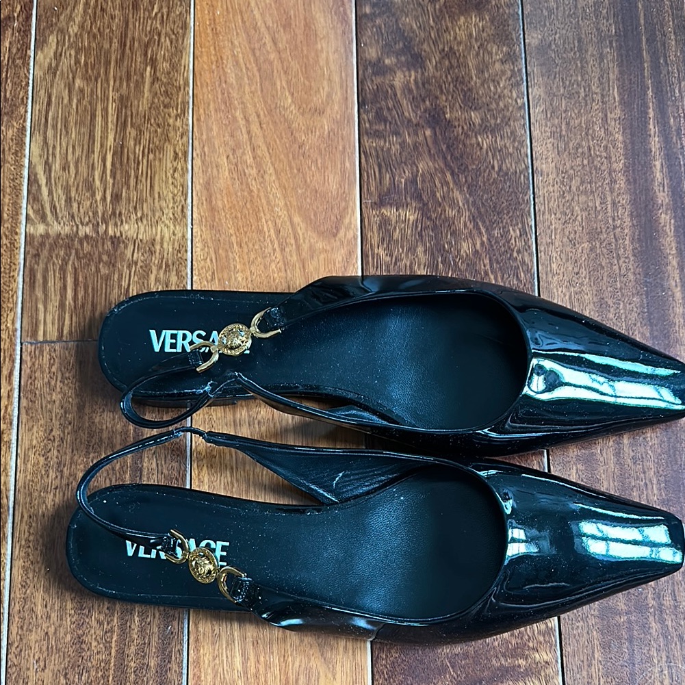 Versace Black Square-Toe Slingback Ballerinas